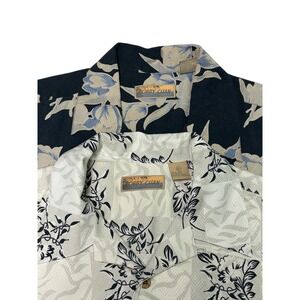 Lot‎ of 2 Bobby Chan Mens Silk Aloha Hawaiian Shirt XL Black Floral Vacation